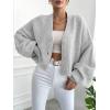 image:imageCHARTOU Women Crop Cardigan Oversized Long Lantern Sleeve Open Front Cardigan Soft Sweater CoatsGrey