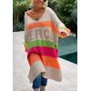 image:imageCHARTOU Women Fall Loose Contrast Striped Long Sleeve V Neck Off Shoulder Knit Sweater DressApricot
