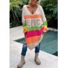 image:imageCHARTOU Women Fall Loose Contrast Striped Long Sleeve V Neck Off Shoulder Knit Sweater DressApricot