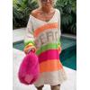 image:imageCHARTOU Women Fall Loose Contrast Striped Long Sleeve V Neck Off Shoulder Knit Sweater DressApricot