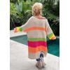 image:imageCHARTOU Women Fall Loose Contrast Striped Long Sleeve V Neck Off Shoulder Knit Sweater DressApricot