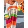 image:imageCHARTOU Women Fall Loose Contrast Striped Long Sleeve V Neck Off Shoulder Knit Sweater DressApricot