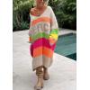 image:imageCHARTOU Women Fall Loose Contrast Striped Long Sleeve V Neck Off Shoulder Knit Sweater DressApricot
