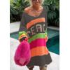 image:imageCHARTOU Women Fall Loose Contrast Striped Long Sleeve V Neck Off Shoulder Knit Sweater DressBlack