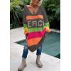 image:imageCHARTOU Women Fall Loose Contrast Striped Long Sleeve V Neck Off Shoulder Knit Sweater DressBlack