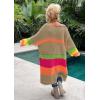 image:imageCHARTOU Women Fall Loose Contrast Striped Long Sleeve V Neck Off Shoulder Knit Sweater DressCamel