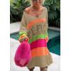 image:imageCHARTOU Women Fall Loose Contrast Striped Long Sleeve V Neck Off Shoulder Knit Sweater DressCamel