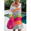 image:imageCHARTOU Women Fall Loose Contrast Striped Long Sleeve V Neck Off Shoulder Knit Sweater DressGrey
