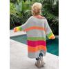 image:imageCHARTOU Women Fall Loose Contrast Striped Long Sleeve V Neck Off Shoulder Knit Sweater DressGrey