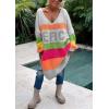 image:imageCHARTOU Women Fall Loose Contrast Striped Long Sleeve V Neck Off Shoulder Knit Sweater DressGrey