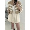 image:imageCHARTOU Women Fall Zip Up Cardigan Stripes Crop Sweater Chunky Knit Casual Jacket Outfits TopsApricot