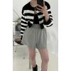 image:imageCHARTOU Women Fall Zip Up Cardigan Stripes Crop Sweater Chunky Knit Casual Jacket Outfits TopsBlack
