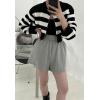 image:imageCHARTOU Women Fall Zip Up Cardigan Stripes Crop Sweater Chunky Knit Casual Jacket Outfits TopsBlack