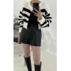 image:imageCHARTOU Women Fall Zip Up Cardigan Stripes Crop Sweater Chunky Knit Casual Jacket Outfits TopsWhite