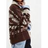 image:imageCHARTOU Women Floral Crop Knit Cardigan Sweater Fall Collared Lapel Button Down Long Sleeve Sweater TopsCoffee