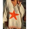 image:imageCHARTOU Women Fuzzy V Neck Off Shoulder Star Graphic Drape Oversized Pullover Sweater with Contrast TrimOrange