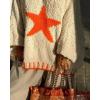 image:imageCHARTOU Women Fuzzy V Neck Off Shoulder Star Graphic Drape Oversized Pullover Sweater with Contrast TrimOrange