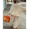 image:imageCHARTOU Women Fuzzy V Neck Off Shoulder Star Graphic Drape Oversized Pullover Sweater with Contrast TrimOrange