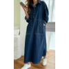 image:imageCHARTOU Women LaidBack Oversized Denim Shirt Dresses Maxi Long Pullover Sweatshirt Outwear with PocketsBlue