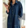 image:imageCHARTOU Women LaidBack Oversized Denim Shirt Dresses Maxi Long Pullover Sweatshirt Outwear with PocketsBlue