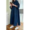 image:imageCHARTOU Women LaidBack Oversized Denim Shirt Dresses Maxi Long Pullover Sweatshirt Outwear with PocketsBlue