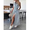 image:imageCHARTOU Women Lapel Sleeveless Denim Shirt Dress Button Down Belted Jean Dress with PocketsBlue