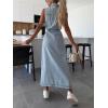 image:imageCHARTOU Women Lapel Sleeveless Denim Shirt Dress Button Down Belted Jean Dress with PocketsBlue