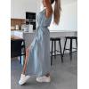 image:imageCHARTOU Women Lapel Sleeveless Denim Shirt Dress Button Down Belted Jean Dress with PocketsBlue