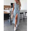 image:imageCHARTOU Women Lapel Sleeveless Denim Shirt Dress Button Down Belted Jean Dress with PocketsBlue
