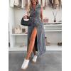 image:imageCHARTOU Women Lapel Sleeveless Denim Shirt Dress Button Down Belted Jean Dress with PocketsGrey