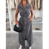 image:imageCHARTOU Women Lapel Sleeveless Denim Shirt Dress Button Down Belted Jean Dress with PocketsGrey
