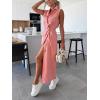 image:imageCHARTOU Women Lapel Sleeveless Denim Shirt Dress Button Down Belted Jean Dress with PocketsPink