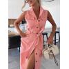 image:imageCHARTOU Women Lapel Sleeveless Denim Shirt Dress Button Down Belted Jean Dress with PocketsPink