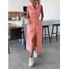 image:imageCHARTOU Women Lapel Sleeveless Denim Shirt Dress Button Down Belted Jean Dress with PocketsPink