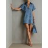 image:imageCHARTOU Women Leopard Denim Mini Dress Lapel Deep V Neck Short Cap Sleeve Summer Shirt DressBlue