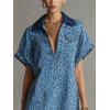 image:imageCHARTOU Women Leopard Denim Mini Dress Lapel Deep V Neck Short Cap Sleeve Summer Shirt DressBlue