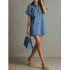 image:imageCHARTOU Women Leopard Denim Mini Dress Lapel Deep V Neck Short Cap Sleeve Summer Shirt DressBlue