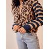 image:imageCHARTOU Women Leopard Stripe Print Cardigans Contrast Open Front Cardigan Sweater Outwear CoatsNavy