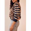 image:imageCHARTOU Women Leopard Stripe Print Cardigans Contrast Open Front Cardigan Sweater Outwear CoatsNavy