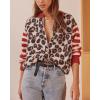 image:imageCHARTOU Women Leopard Stripe Print Cardigans Contrast Open Front Cardigan Sweater Outwear CoatsRed