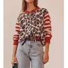 image:imageCHARTOU Women Leopard Stripe Print Cardigans Contrast Open Front Cardigan Sweater Outwear CoatsRed