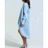image:imageCHARTOU Women Long Sleeve Denim Shirt Dress V Neck Asymmetrical Puff HighLow Hem Jean Dress Loose TunicBlue