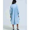 image:imageCHARTOU Women Long Sleeve Denim Shirt Dress V Neck Asymmetrical Puff HighLow Hem Jean Dress Loose TunicBlue