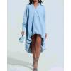 image:imageCHARTOU Women Long Sleeve Denim Shirt Dress V Neck Asymmetrical Puff HighLow Hem Jean Dress Loose TunicBlue