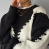 image:imageCHARTOU Women Oversized Y2k Contrast Color Diamond Rib Knit Pullover Sweater Jumper with Drawstring BindingBlack