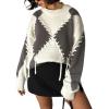 image:imageCHARTOU Women Oversized Y2k Contrast Color Diamond Rib Knit Pullover Sweater Jumper with Drawstring BindingGrey