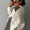 image:imageCHARTOU Women Oversized Y2k Contrast Color Diamond Rib Knit Pullover Sweater Jumper with Drawstring BindingGrey