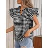 image:imageCHARTOU Women Plaid Summer Top Casual Loose Ruffle V Neck Flutter Sleeve Gingham Tunic Pullover ShirtBlack