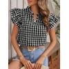 image:imageCHARTOU Women Plaid Summer Top Casual Loose Ruffle V Neck Flutter Sleeve Gingham Tunic Pullover ShirtBlack