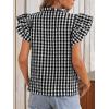 image:imageCHARTOU Women Plaid Summer Top Casual Loose Ruffle V Neck Flutter Sleeve Gingham Tunic Pullover ShirtBlack
